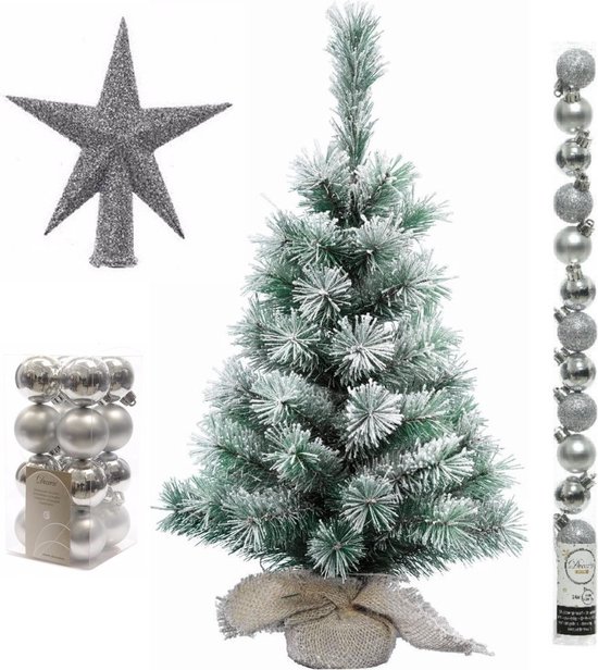 Kunstkerstboom 60 cm in jute zak zilver 31-delig