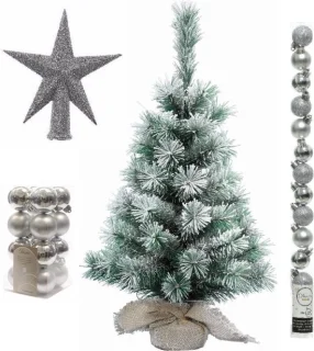 Kunstkerstboom 60 cm in jute zak zilver 31-delig