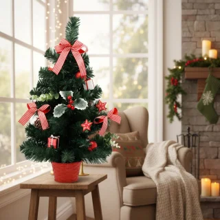 Kunstkerstboom 60 cm rood in pot