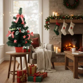 Kunstkerstboom 60 cm rood in pot
