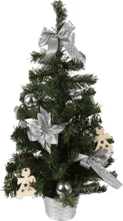 Kunstkerstboom 60cm in pot met zilveren ornamenten