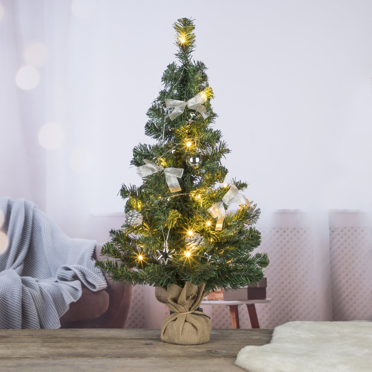Kunstkerstboom 75 cm inclusief versiering en verlichting