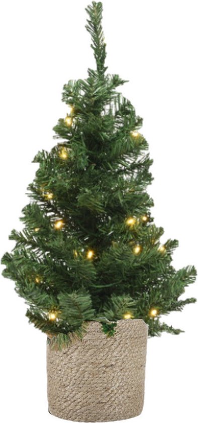 Kunstkerstboom 75 cm met jute pot en verlichting