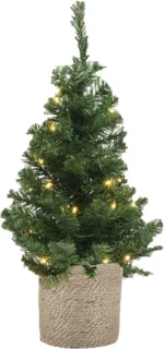 Kunstkerstboom 75 cm met jute pot en verlichting
