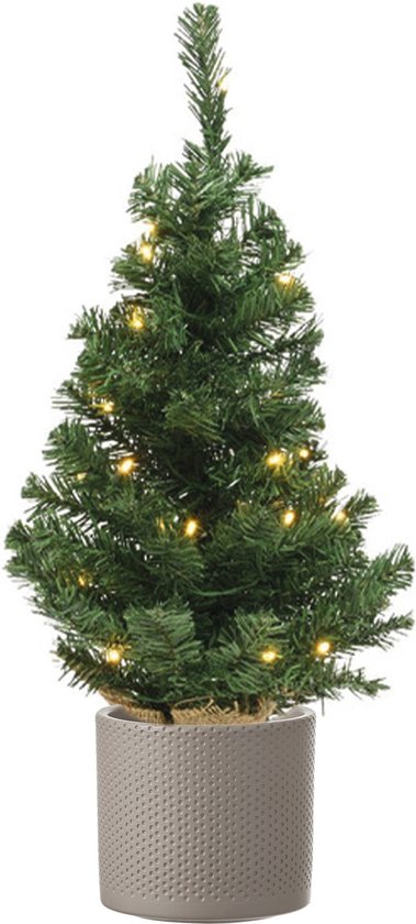 Kunstkerstboom 75 cm vol met verlichting taupe pot