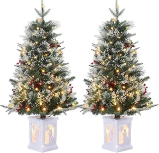 Kunstkerstboom 90 cm met ledverlichting en sneeuwbehang
