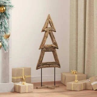 Kunstkerstboom 90 cm teakhouten standaard