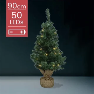 Kunstkerstboom 90CM met LED en jute zak batterijgevoed