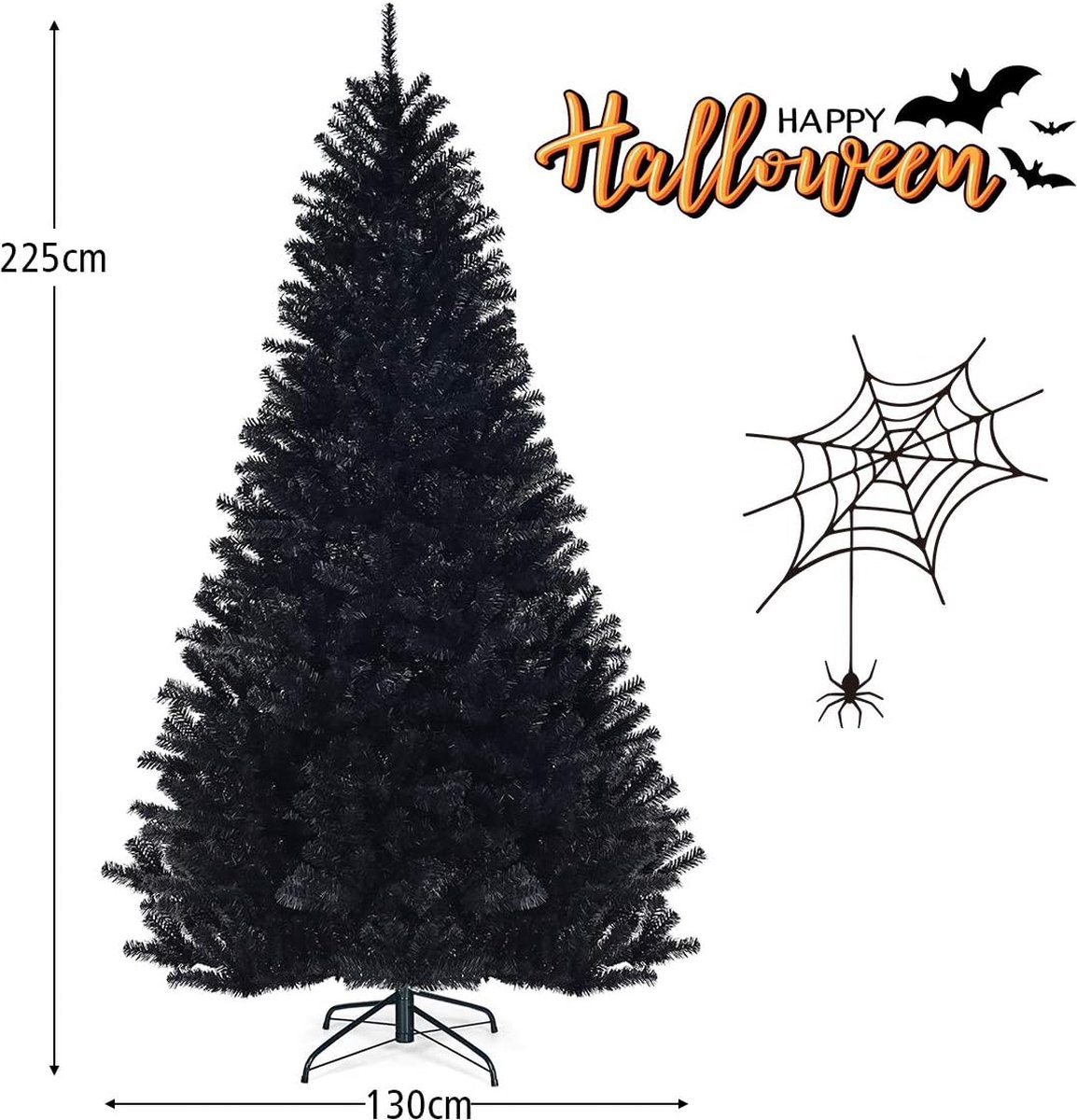 Kunstkerstboom Den 180/225 cm zwart met metalen standaard