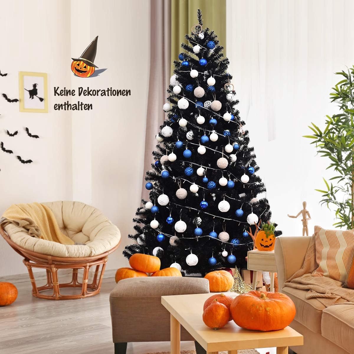Kunstkerstboom Den 180/225 cm zwart met metalen standaard