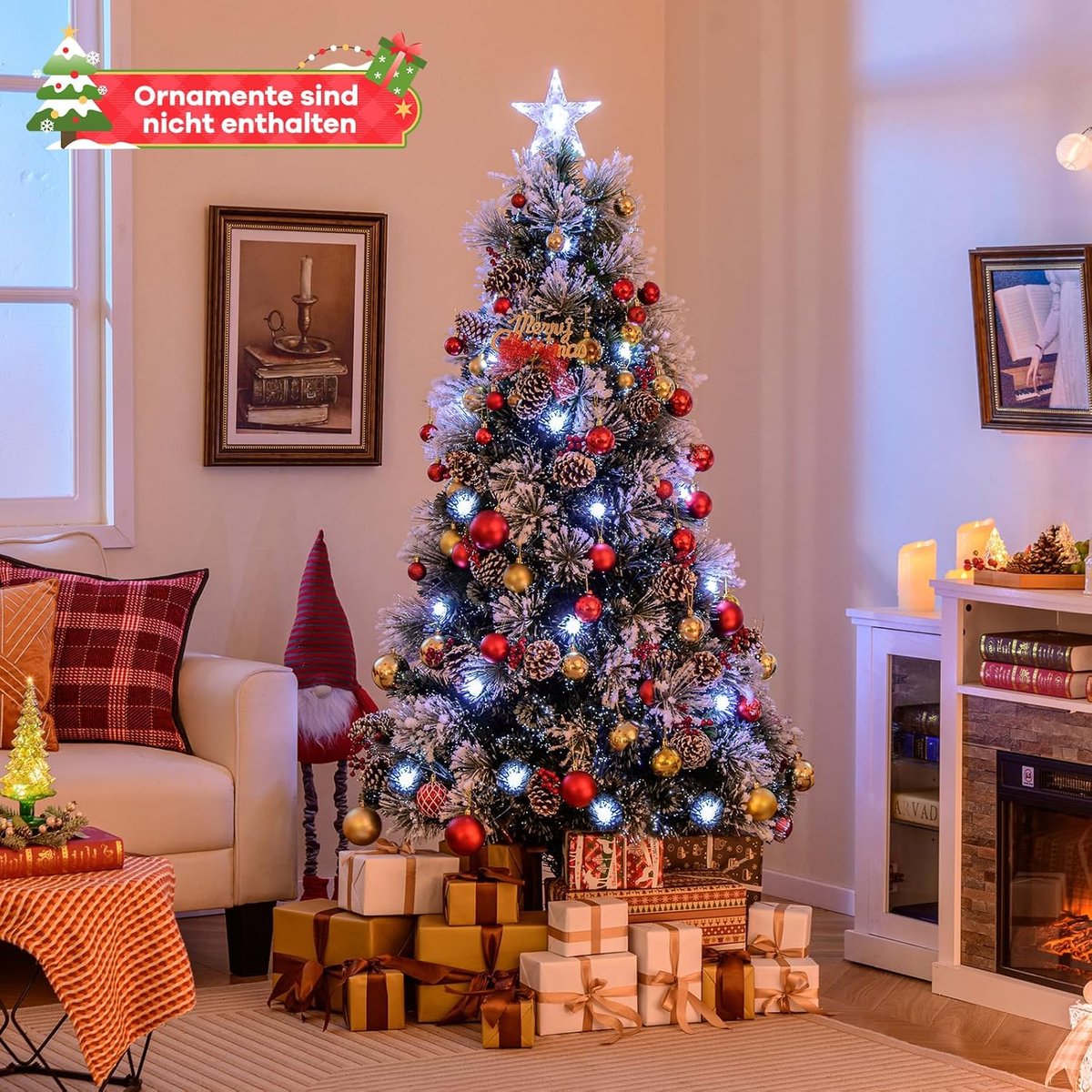 Kunstkerstboom Dennenboom 180 cm Groen Wit Sneeuweffect