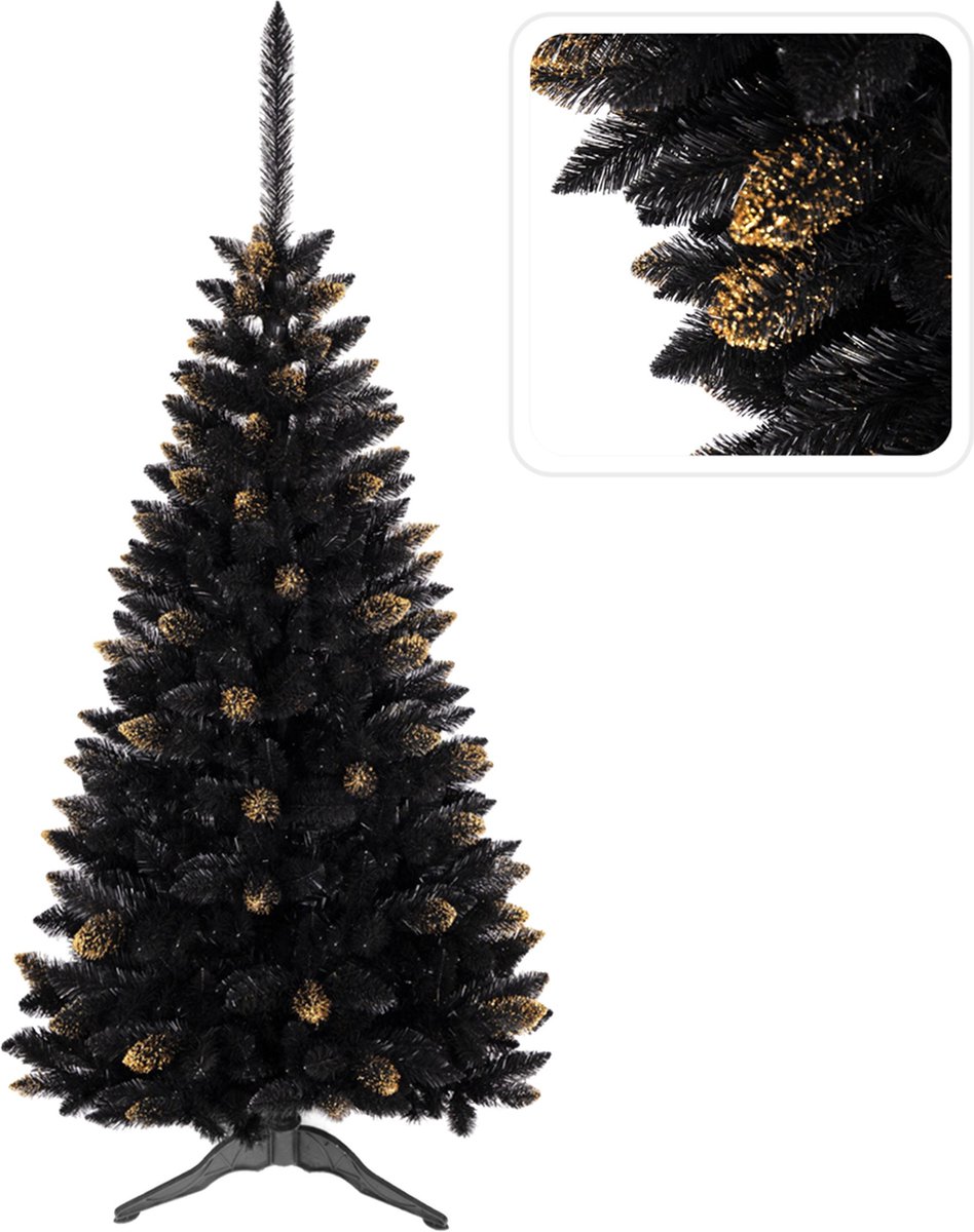 Kunstkerstboom Ghanese spar PVC zwart goud 120 cm