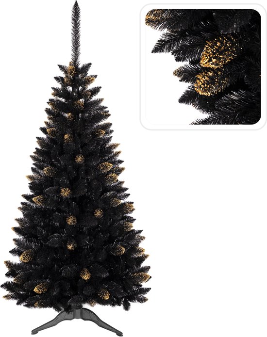 Kunstkerstboom Ghanese spar PVC zwart goud 120 cm