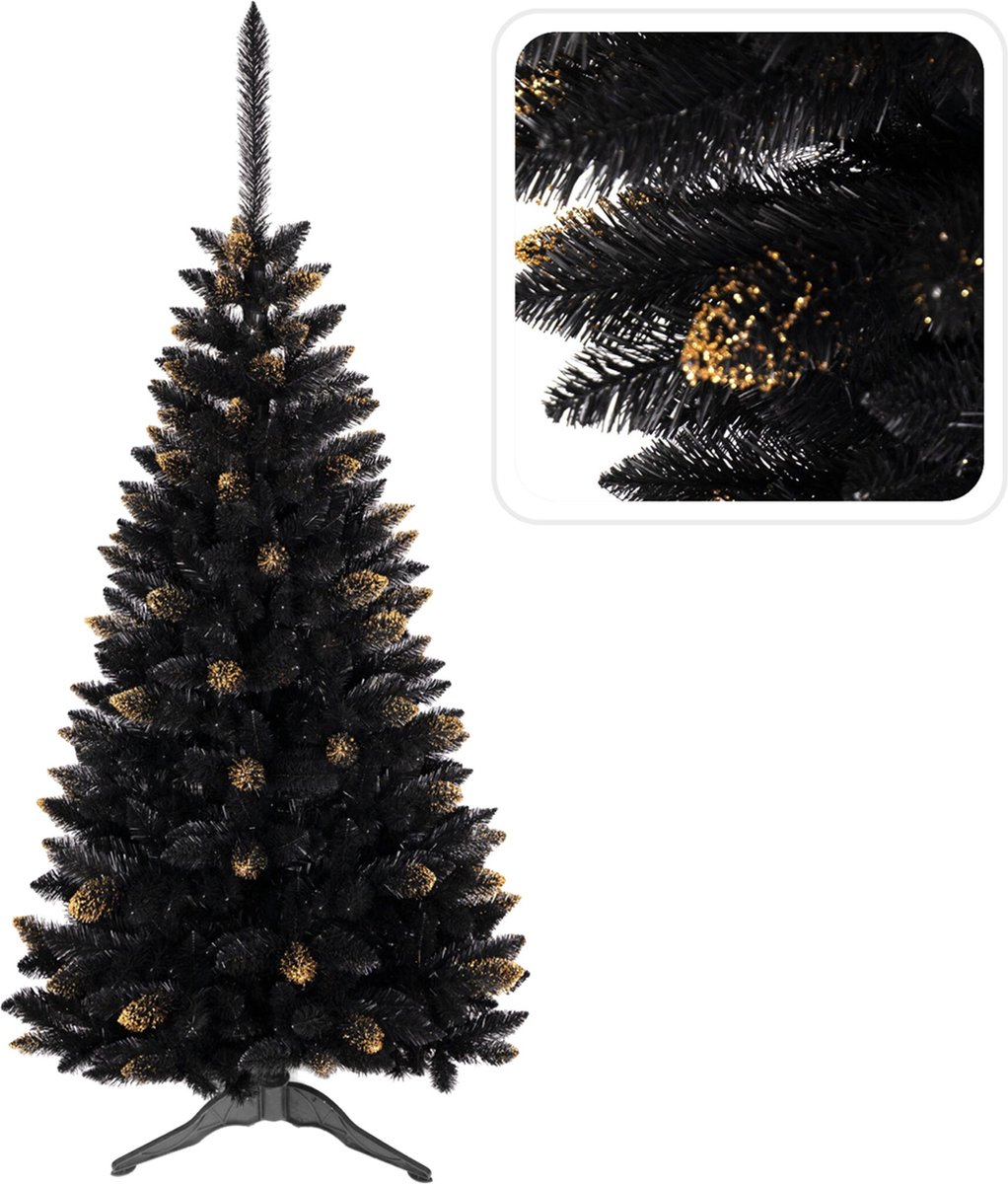 Kunstkerstboom Ghanese spar PVC zwart goud 180 cm