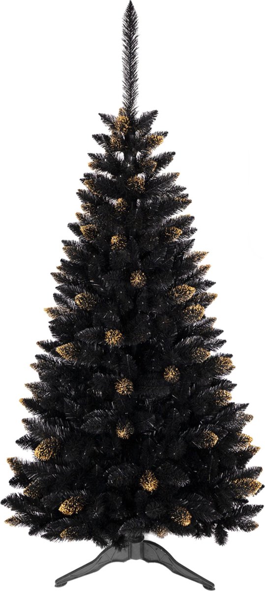 Kunstkerstboom Ghanese spar PVC zwart goud 180 cm