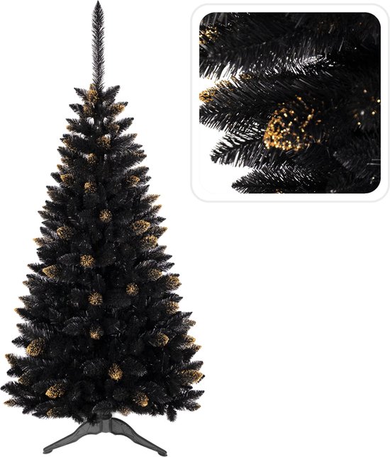 Kunstkerstboom Ghanese spar PVC zwart goud 180 cm