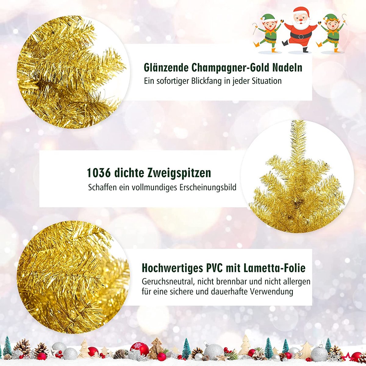 Kunstkerstboom Goud 180 cm Metalen Standaard