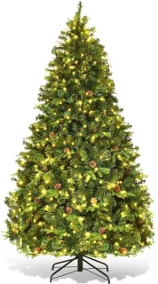 Kunstkerstboom groen met verlichting en dennenappels, 210/225/240 cm