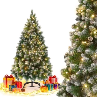 Kunstkerstboom groene pvc met dennenappels en metalen stand - 210 cm