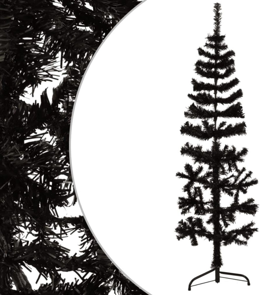 kunstkerstboom half 180 cm zwart met standaard smal