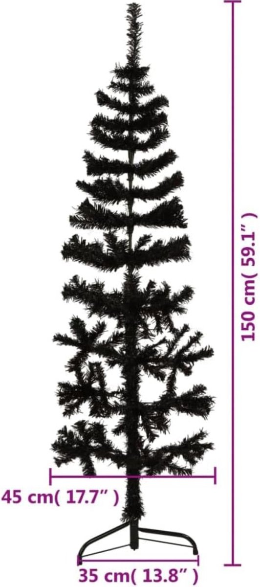 kunstkerstboom half 180 cm zwart met standaard smal