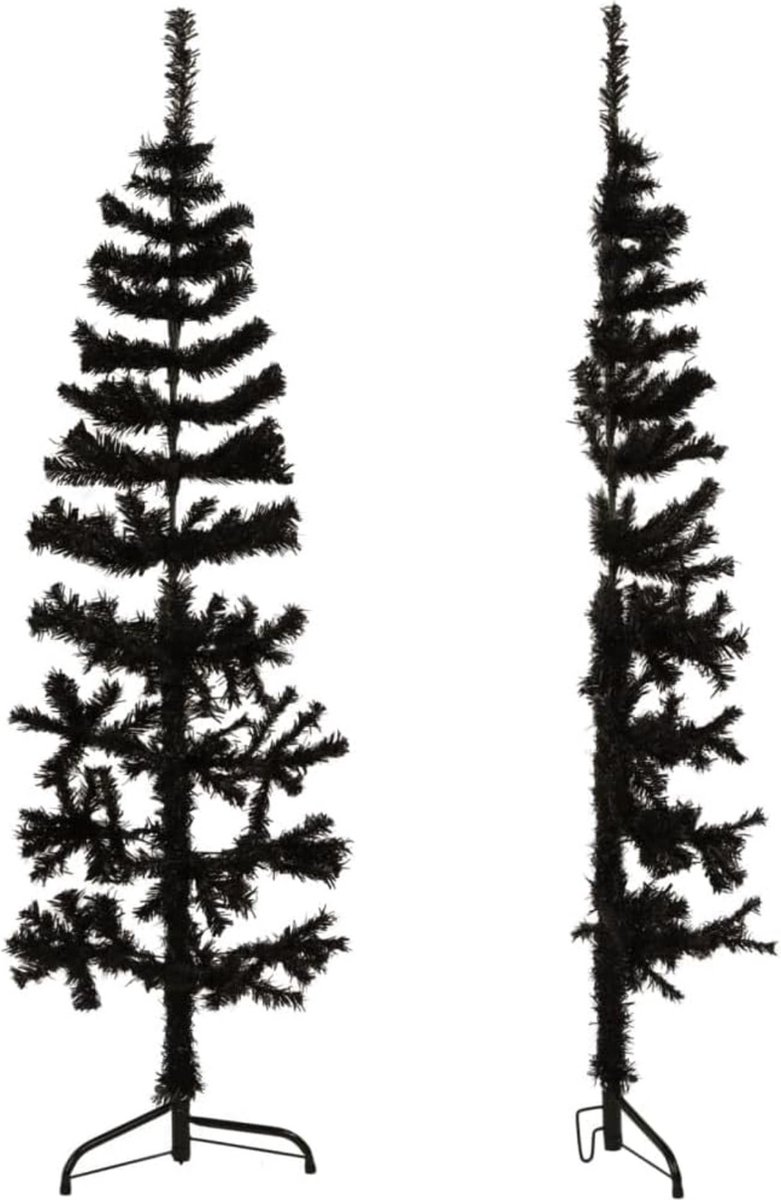 kunstkerstboom half 180 cm zwart met standaard smal