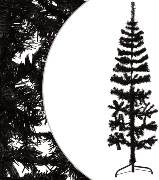 kunstkerstboom half 180 cm zwart met standaard smal