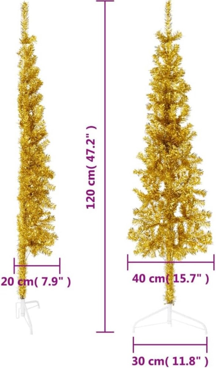 Kunstkerstboom half smal 180 cm goud met standaard