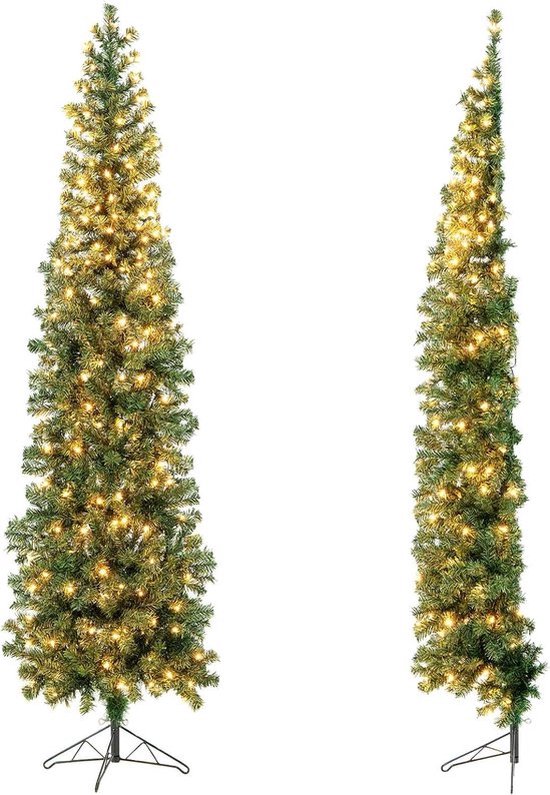 kunstkerstboom halve 210cm met verlichting en metalen standaard