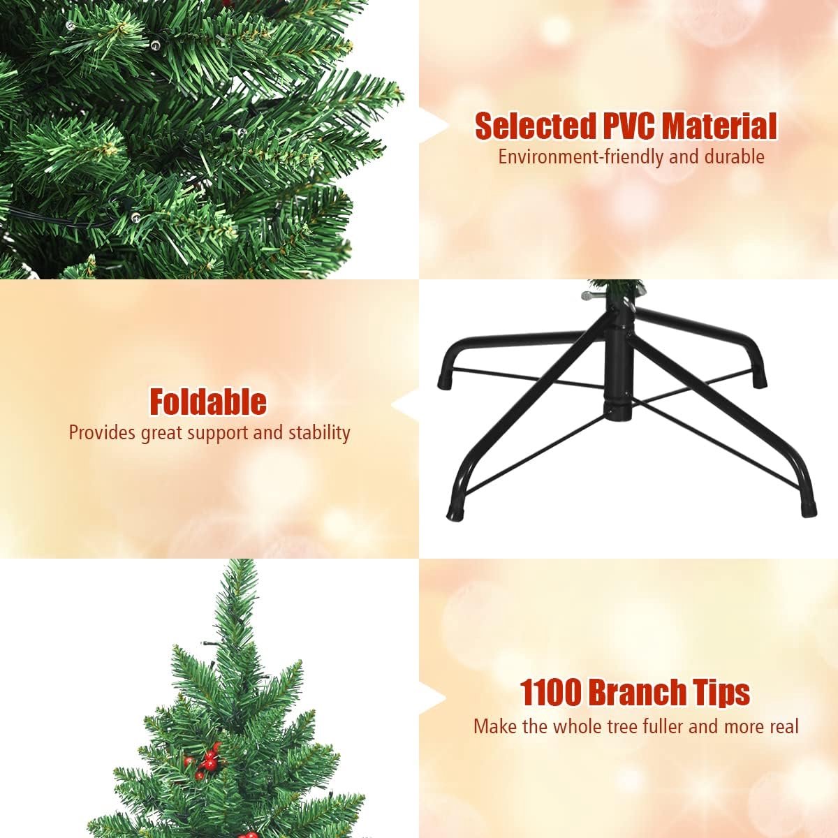 kunstkerstboom kerstboom 200 cm met verlichting en metalen standaard