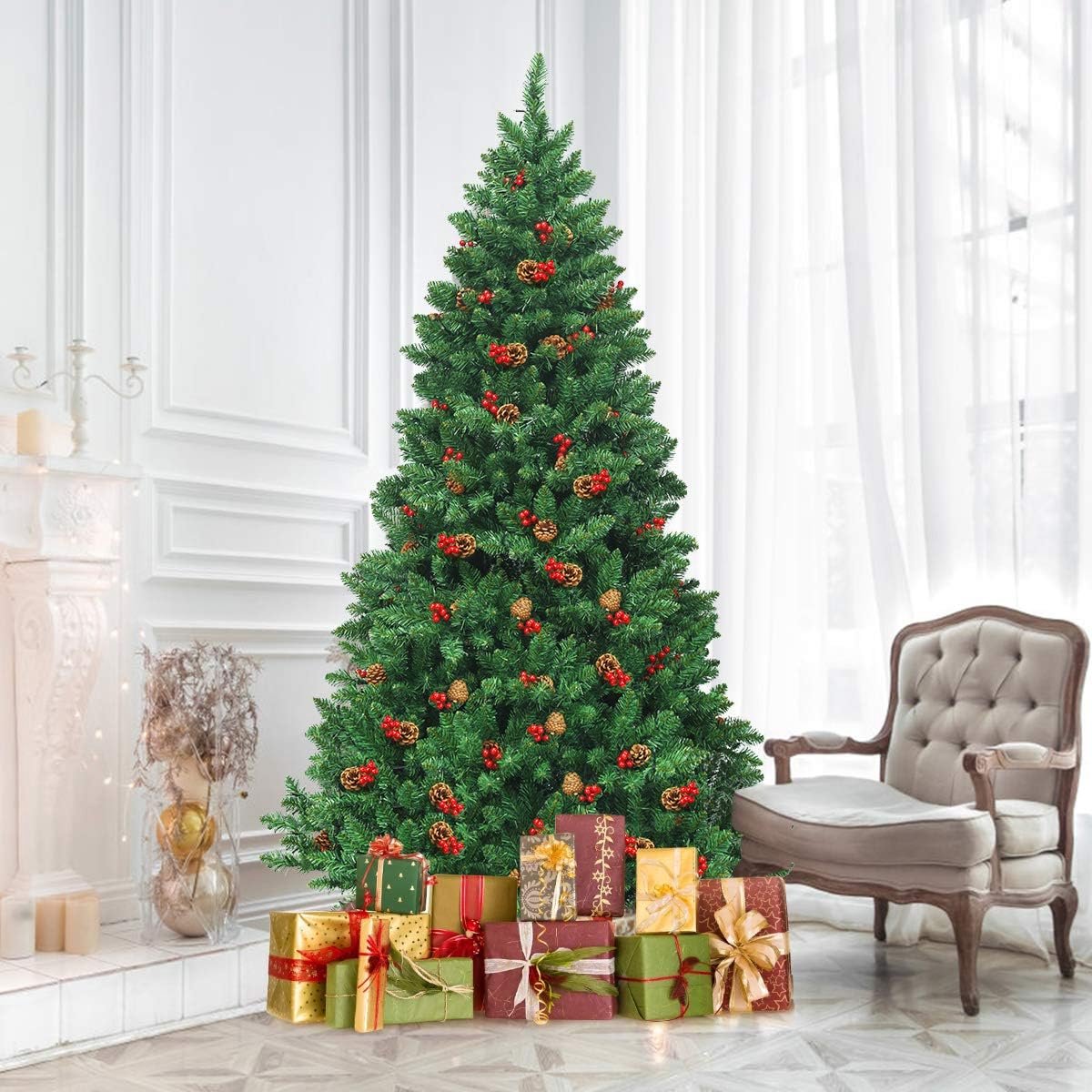 kunstkerstboom kerstboom 200 cm met verlichting en metalen standaard