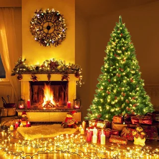 kunstkerstboom kerstboom 200 cm met verlichting en metalen standaard