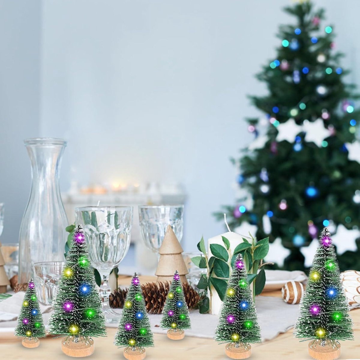 Kunstkerstboom kleine dennenboom met verlichting 9 stuks