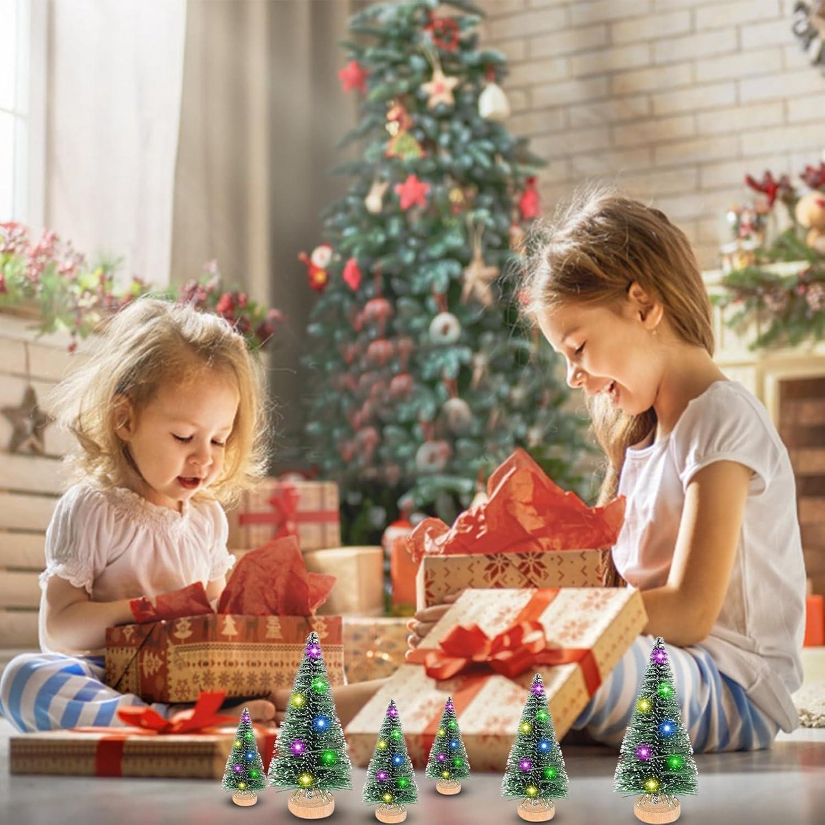 Kunstkerstboom kleine dennenboom met verlichting 9 stuks