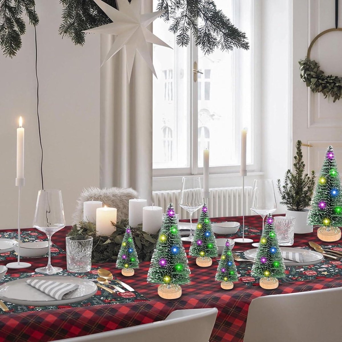Kunstkerstboom kleine dennenboom met verlichting 9 stuks