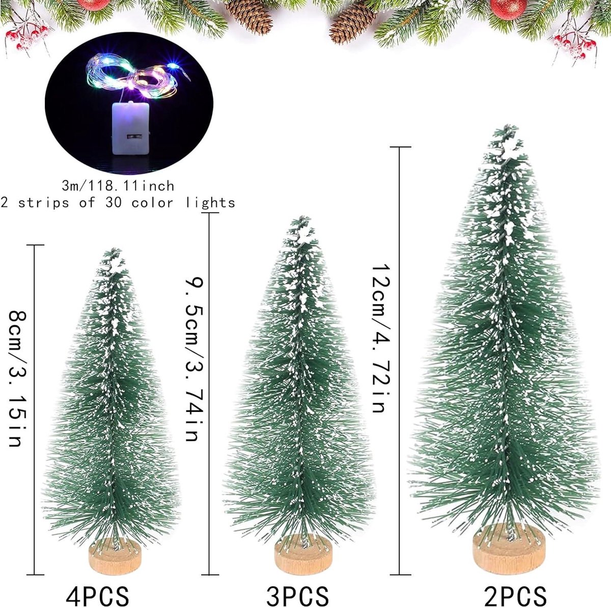 Kunstkerstboom kleine dennenboom met verlichting 9 stuks