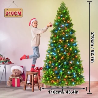 Kunstkerstboom – Kunstmatige Kerstboom – LED Kerstboom – Nepspar – Kerstboom 210 cm – Dimbare LED Verlichting – Stevige Metalen Standaard