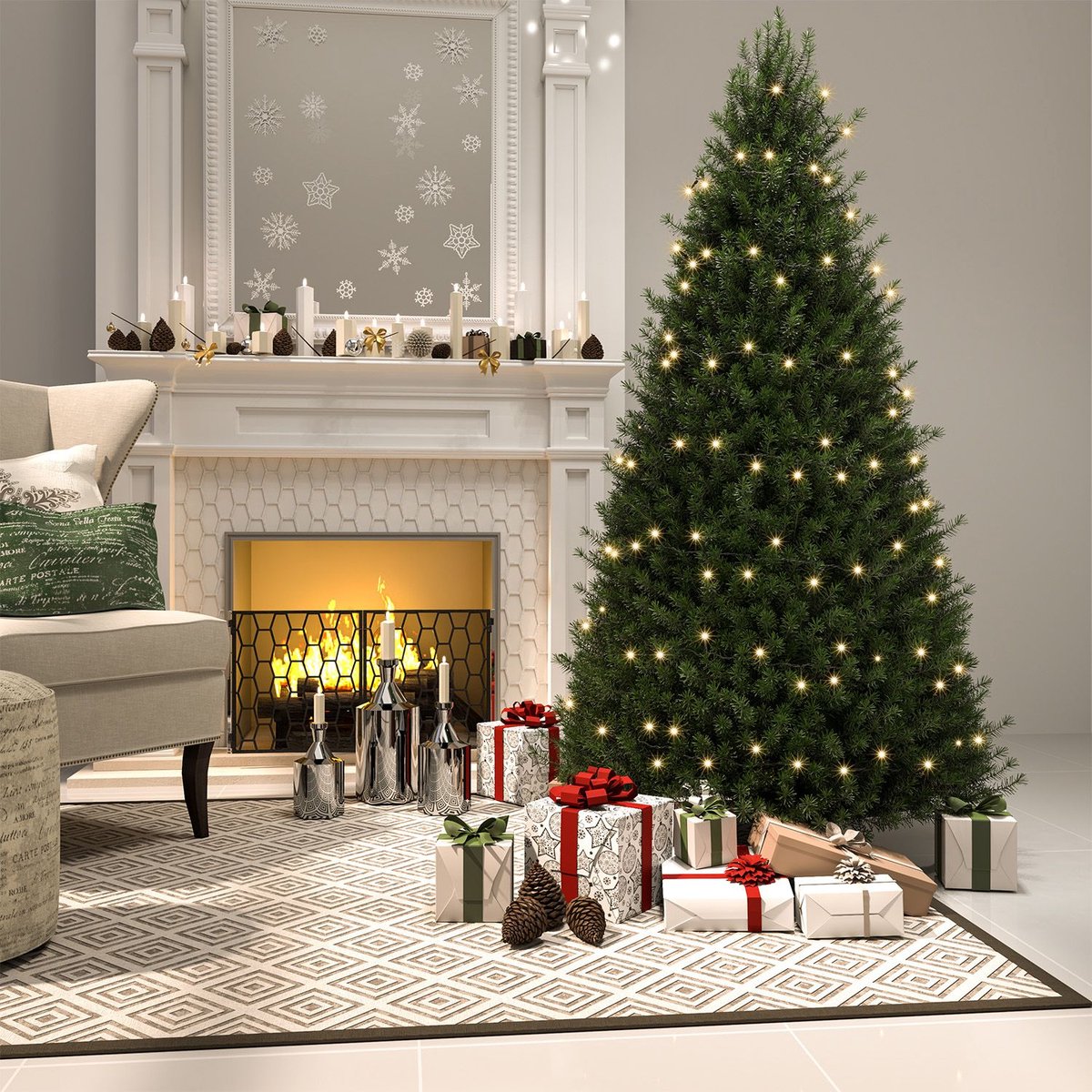 Kunstkerstboom LED 210 cm met voet