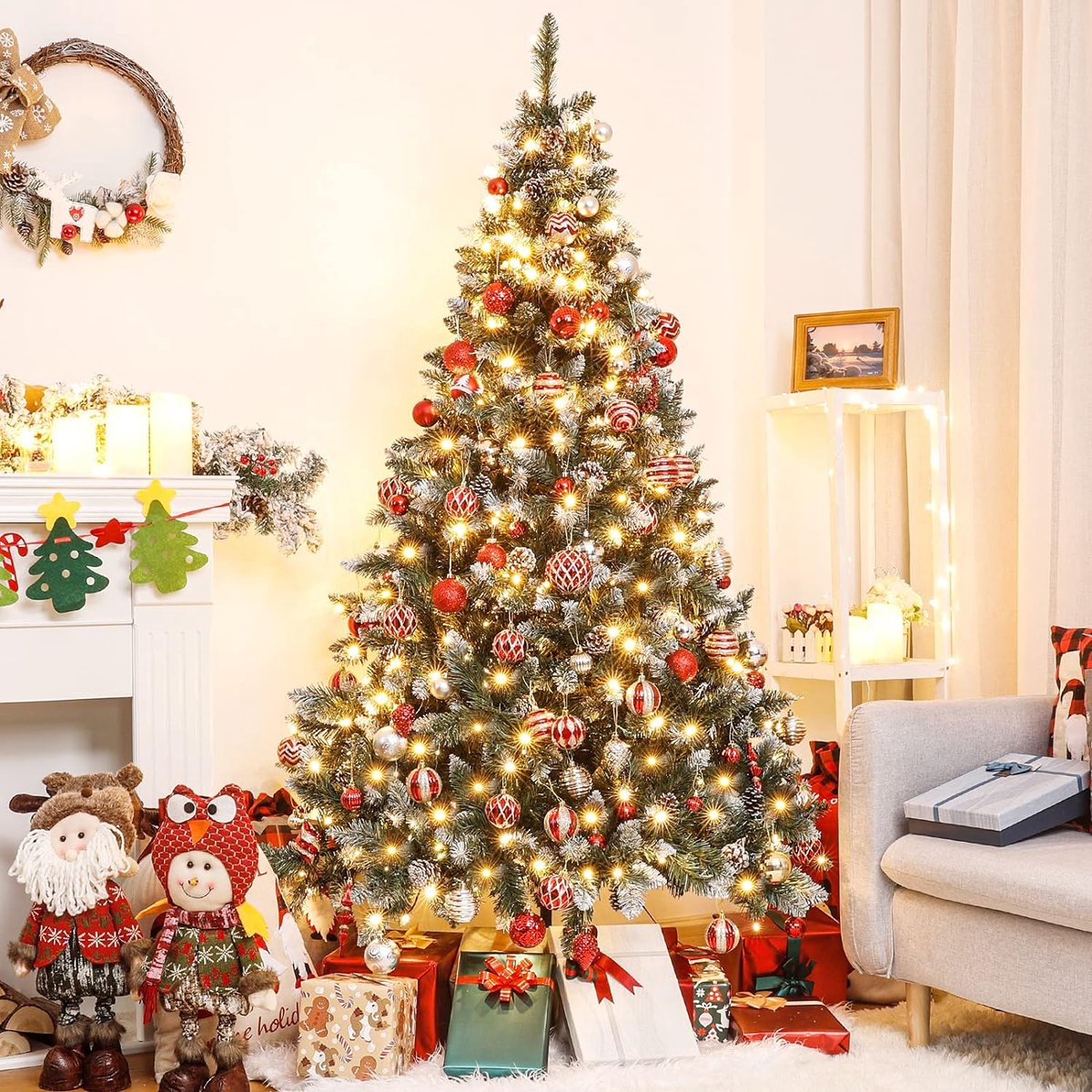 kunstkerstboom LED met dennenappels 150cm
