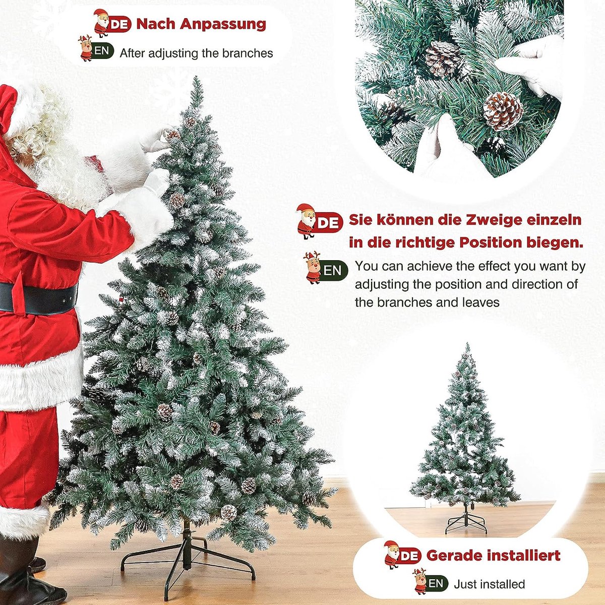 kunstkerstboom LED met dennenappels 150cm