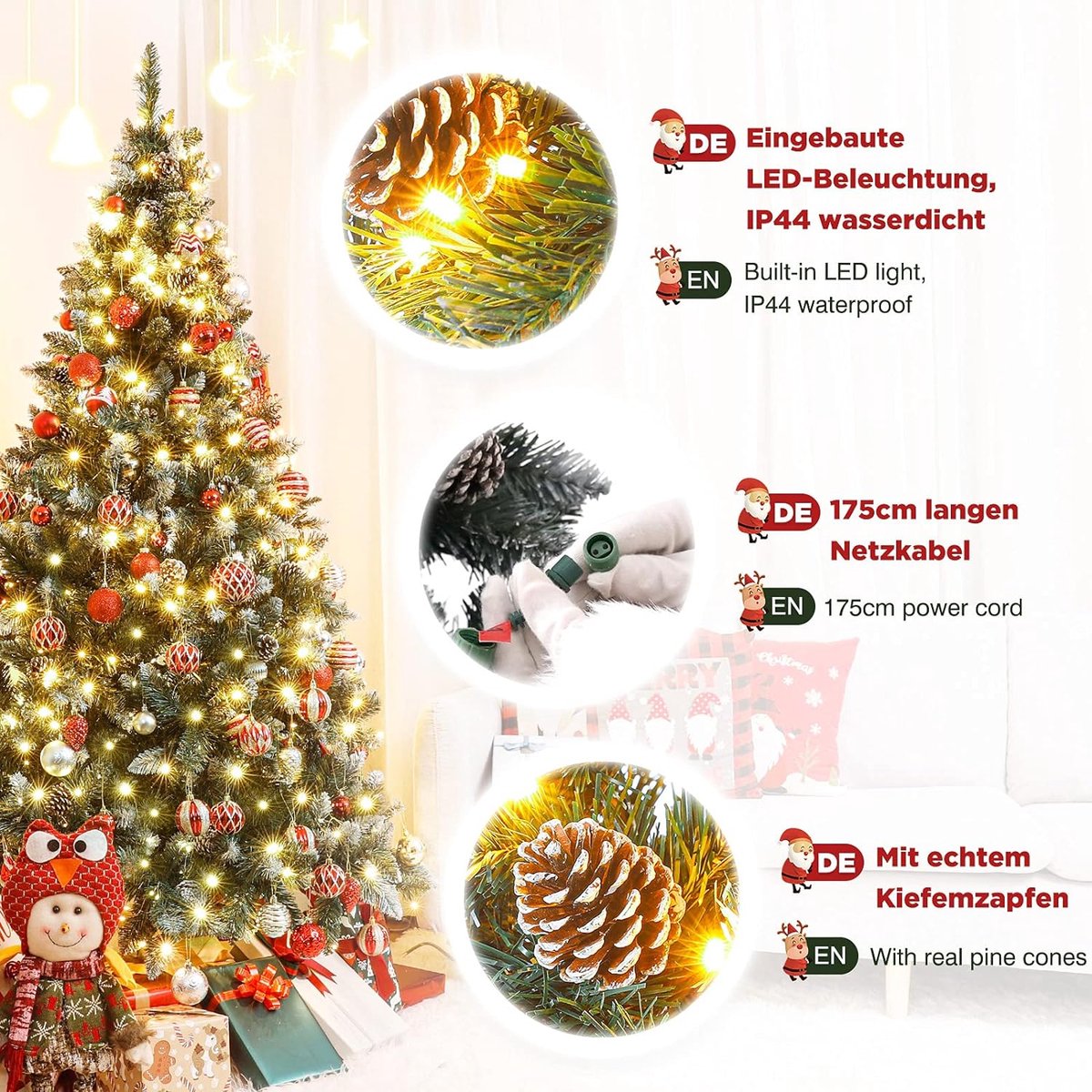 kunstkerstboom LED met dennenappels 150cm