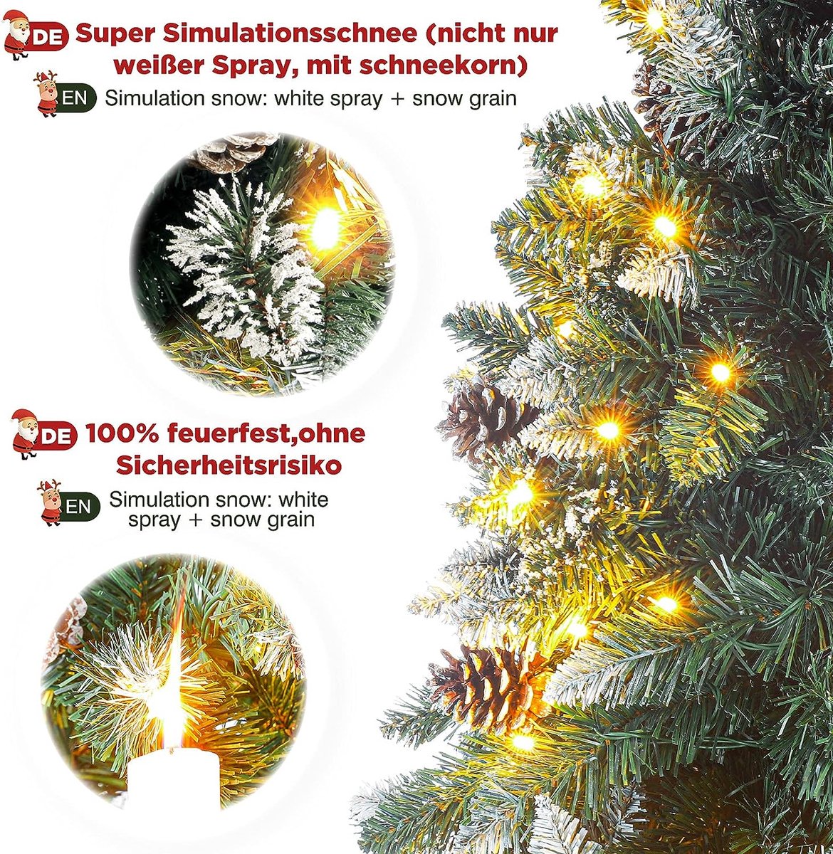 kunstkerstboom LED met dennenappels 150cm