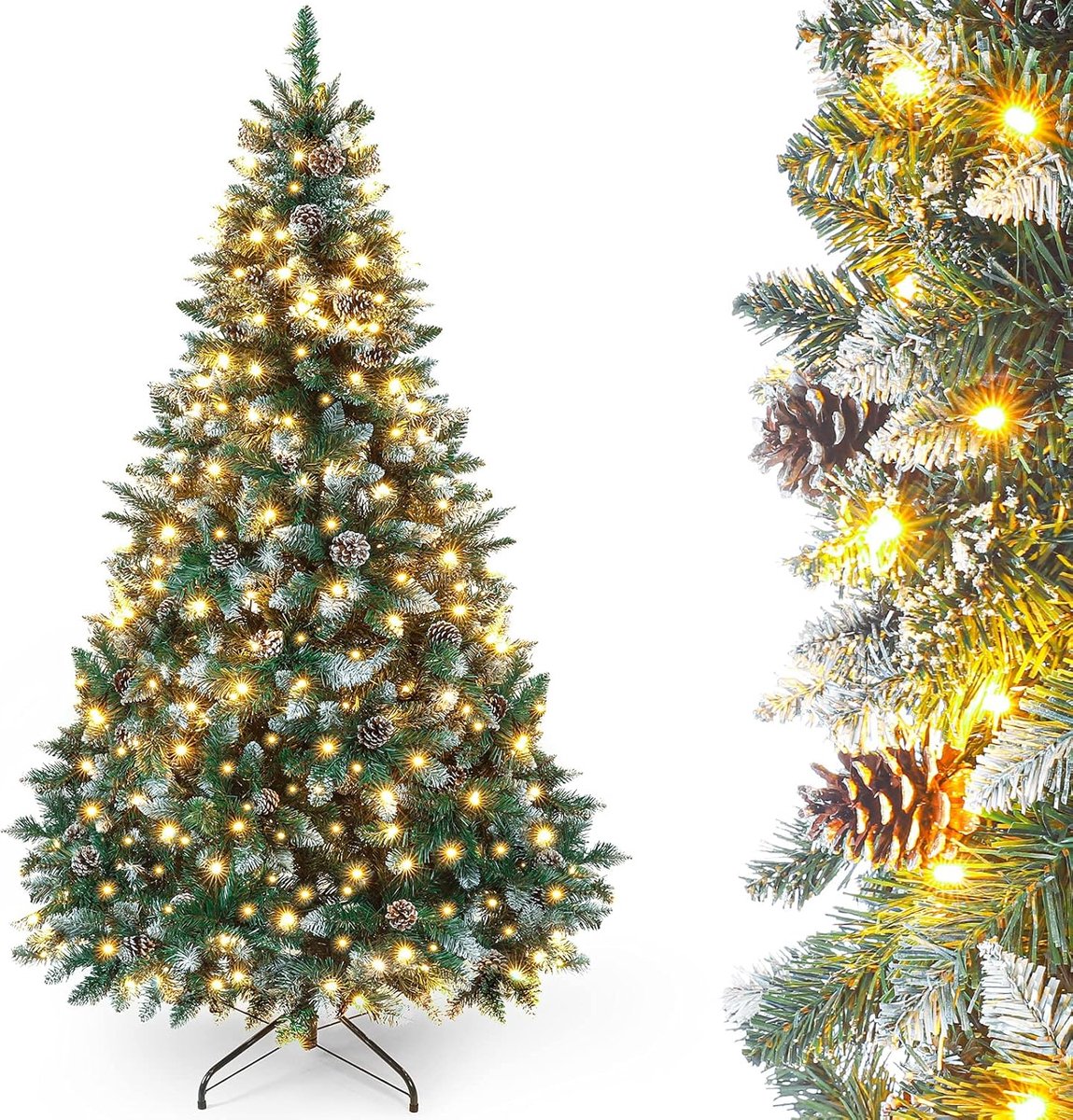 kunstkerstboom LED sneeuw 180cm met dennenappels