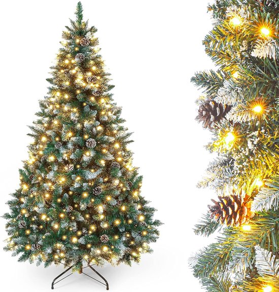 kunstkerstboom LED sneeuw 180cm met dennenappels