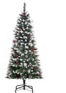 Kunstkerstboom met besneeuwde look, dennenappels en bessen – 53 × 150 cm