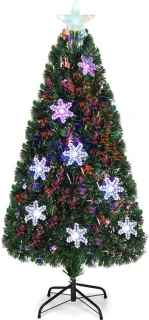 Kunstkerstboom met glasvezel en ledverlichting, dennenboom met sneeuwvlokken