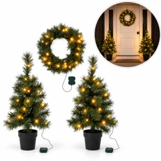 Kunstkerstboom met krans, 2 stuks