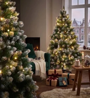 Kunstkerstboom met LED-verlichting, sneeuweffect en dennenappels, 180 cm