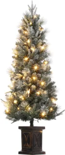 Kunstkerstboom met rode bessen en dennenappels in keramieken pot – 150 cm