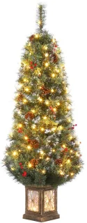Kunstkerstboom met sneeuw-effect in keramieken pot – 150 cm – JiuTouNiao lichtbak – warmwitte leds